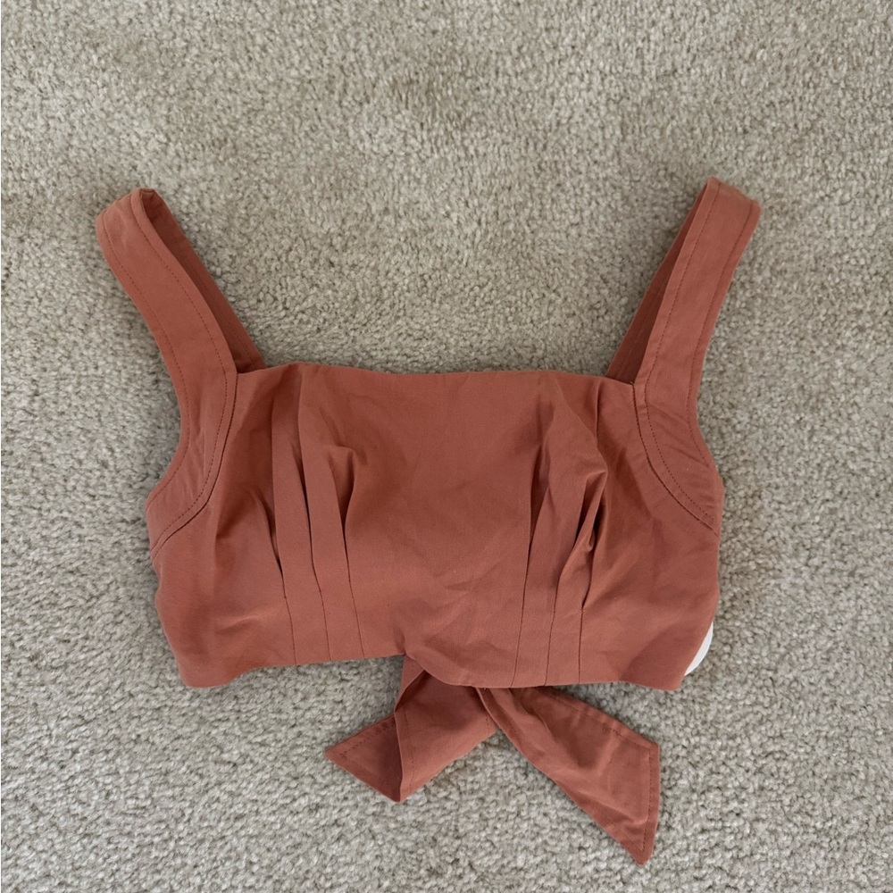 Rust Ruched Sleeveless Tie Back Cropped Tank Top